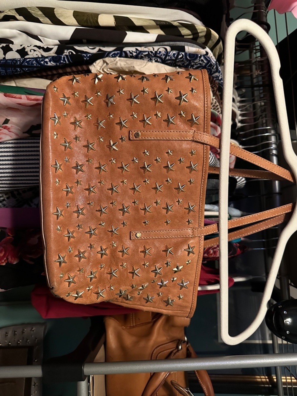 Jimmy Choo Tan Leather Star-Studded Shoulder Bag - Picture 3 of 7